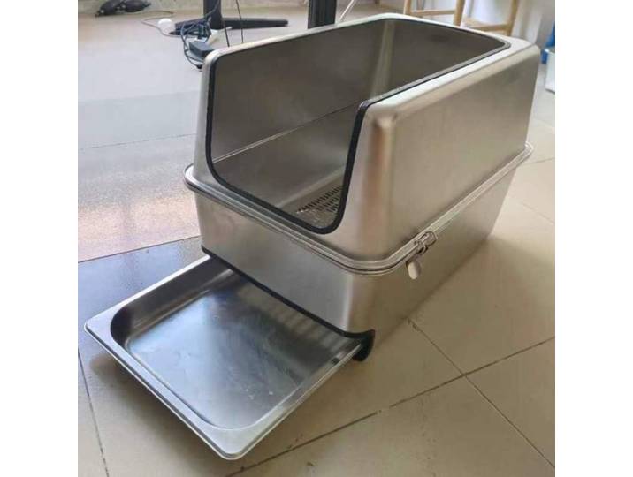 Bac à litière pour chat en acier inoxydable anti-éclaboussures, grand bac à sable ouvert pour chats, toilettes semi-fermées surdimensionnées pour chats, toilettes surélevées pour animaux de compagnie