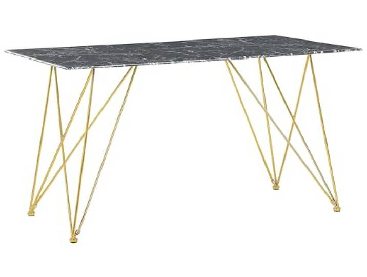 Beliani Esstisch Schwarz Gold 80 x 140 cm V-förmige Füße Sicherheitsglas Tischplatte Marmoroptik Rechteckig Modern Elegant Edel Glamourstil