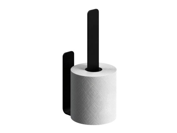 Relaxdays Wc-Rollenhalter Schwarz selbstklebend für 2 Ersatzrollen, Metall, 3x22x6.5 cm, Badezimmer, WC Ausstattung, WC-Rollenhalter