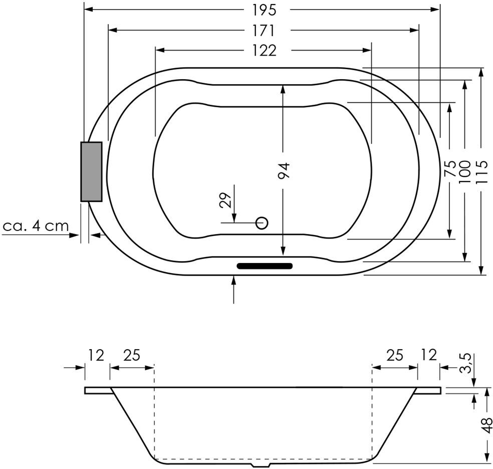 Repabad Wega 195/115 Oval-Badewanne, Badewannen, 12179WE,