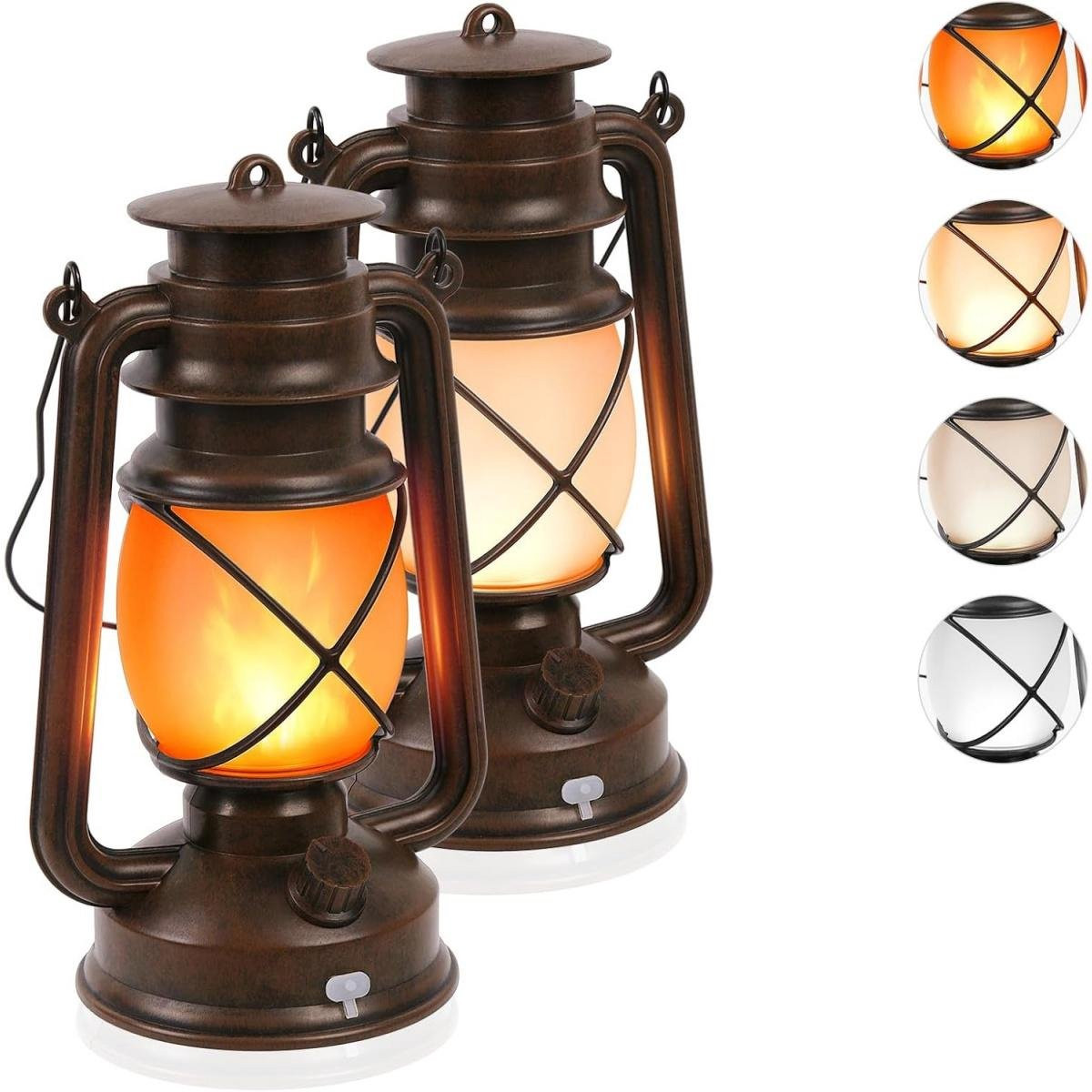 GELLDG Set van 2 Retro LED-buitenlantaarns met vlameffect, waterdicht en oplaadbaar