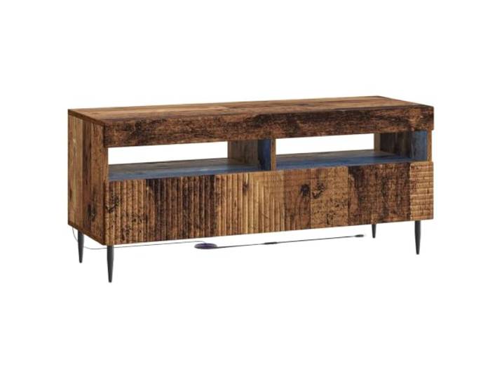TV-Möbel aus Holz, Farbe Holz, modernes Design Technisches Holz, feuchtigkeitsbeständig, flexible LED-Leuchten, 90° umkehrbare Türen, platzsparendes Design
