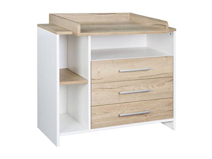 Schardt - Baby Eco Wickelkommode - mit Abnehmbaren Wickelaufsatz - Kommode mit 3 Schüben, Offenem Ablagefach und Seitenregal mit Regalboden - Wickelhöhe 93cm