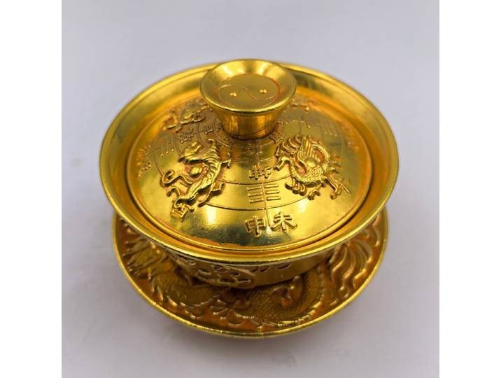 Artisanat ancien, quatre bêtes mythiques, gaiwan, tasse à thé, service à thé, gaiwan en cuivre pur doré, ornement de collection, cadeau