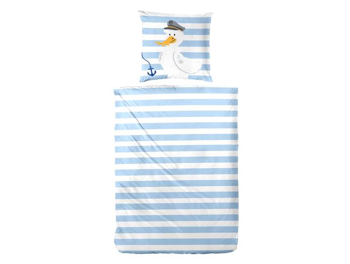 Bettwäsche PRIMERA Renforce-Bettwäsche Fries before Gulls , blau, B/L: 155cm x 220cm, 1 Stk., 1 Stk., Renforcé, B/L: 80cm x 80cm, 2 Stk., Renforcé, Obermaterial: 100% Baumwolle, Bettwäsche, Bettwäsche, mit lustiger Möwe im Kapitänslook