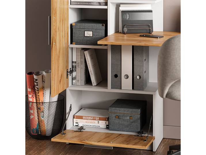 Bureau Tomy\, Blanc/chêne De Force Doré\, 150x59cm Lot De 2\, Vicco
