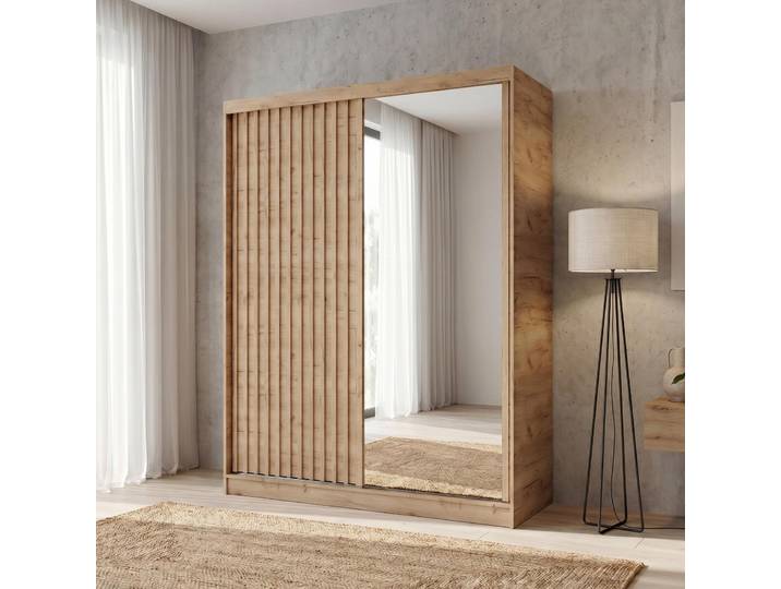 BEAUTYSOFA Kleiderschrank DONATELLO 160 cm Artisan/Artisan mit Spiegel und Lamellen Schwebetürenschrank modern