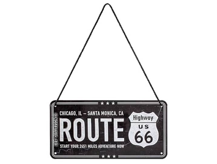 Nostalgic-Art Retro Ophangbord, Highway 66 Black – Geschenkidee voor Route 66-fans, van metaal, Vintage ontwerp voor decoratie, 10 x 20 cm