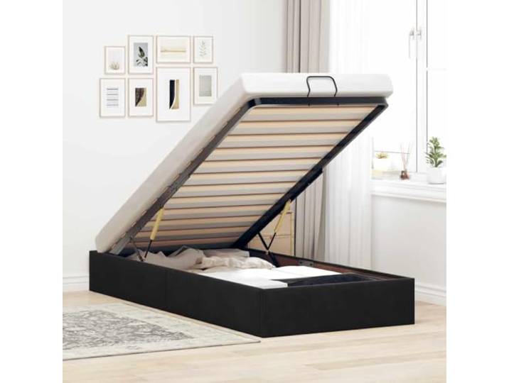 KFPOERTFGD Ottoman-Bett 90x200 cm, Samt-Bettrahmen mit hydraulischem Stauraum, Schwarz, gepolstertes Bettgestell ohne Matratze