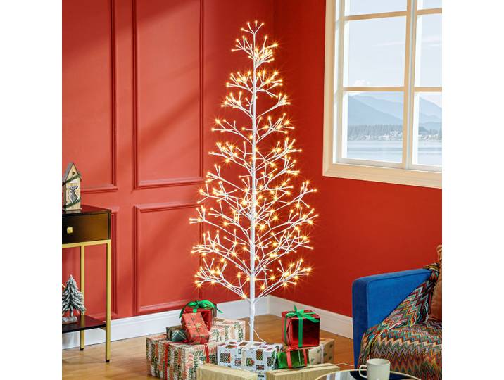 HOMCOM Sapin Artificiel 180cm 384 LED Blanc Chaud Base Acier