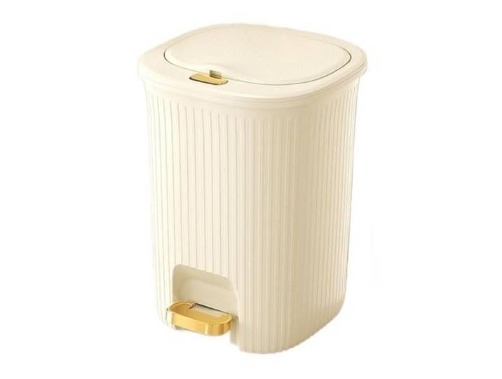 lskdnrufh Mülleimer Badezimmer-Mülleimer mit Deckel, schmaler Mülleimer aus Kunststoff mit Druckleiste und goldenem Pedal for Wohnzimmer, Schlafzimmer, Büro, Küche Trash Can(Beige,20L)