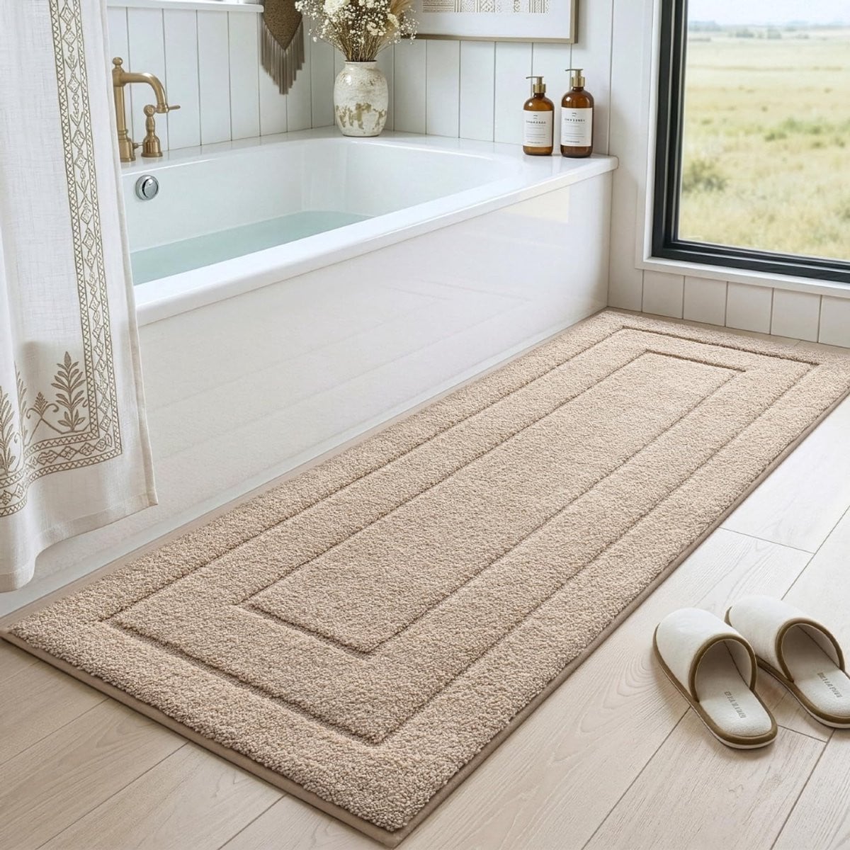 Beige anti-slip badmat en douchemat