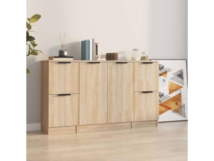 RJPLMFV Anrichte, 3-teilig, Eiche Sonoma, Holz Leicht zu reinigen, feuchtigkeitsbeständig, großer Stauraum, multifunktionaler Schrank