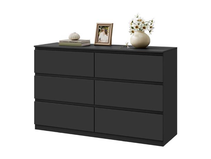 Commode Noir 120x40x75cm - 6 Tiroirs - WOLTU Meuble de Rangement Moderne - Assemblage Facile