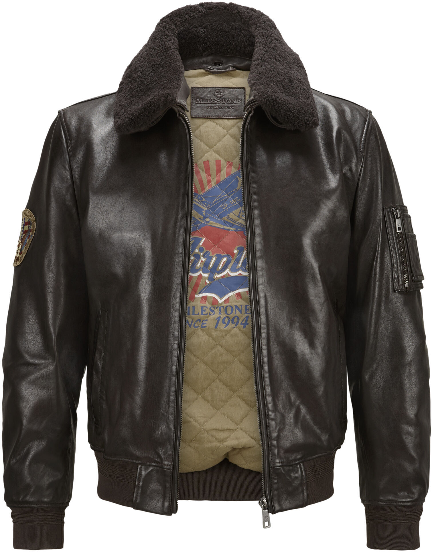 Bomberjacke MILESTONE "Milestone Jacke MSTom", Herren, Gr. 52, braun (dunkelbraun), Casual, regular fit, Jacken Bomberjacke, mit „Aviator Print“