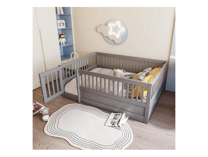 LuxusKollektion Kinderbett Kinderbett 140x200 cm mit Tür Grau
