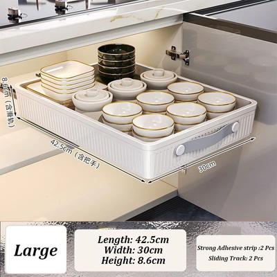Uplift Treasures Sliding Pull Out Cabinet Organizer Tray With Handle large