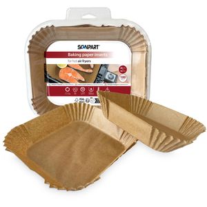 Scanpart Backpapier für Heißluftfritteusen, 20,5 x 15,5 cm, braun, Antihaft-Beschichtung, 100 Stück