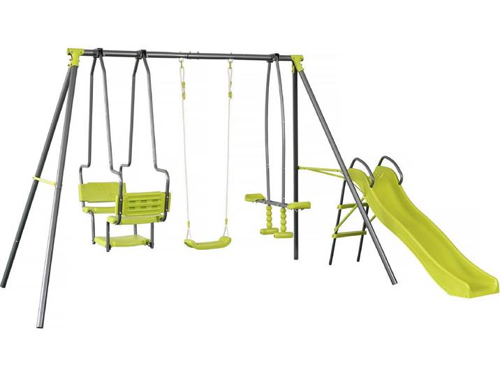 Portique en métal avec toboggan Ludo II avec 4 agrès - Vert