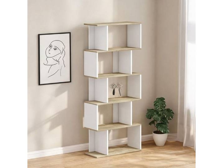 Bibliothèque scandinave 5 étagères en panneaux de particules chêne et blanc 163 - Chêne Panneaux de particules 70 x 29.5 x 163