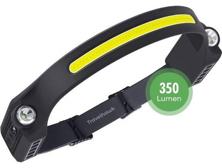 Travelhawk Hoofdlamp - Hoofdlamp LED oplaadbaar - 350 lumen - 230° kantelbaar - Zwart
