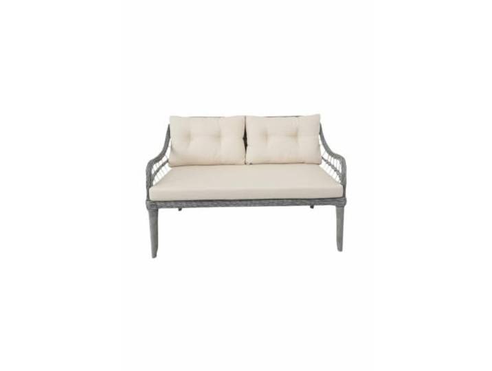 Hanah Home Modern Garden Lounge Set, 100% Aluminium, Cream Color, 2-Seater Sofa & 2 Wing Chairs, Easy Clean Fabric, Coffee Table Included