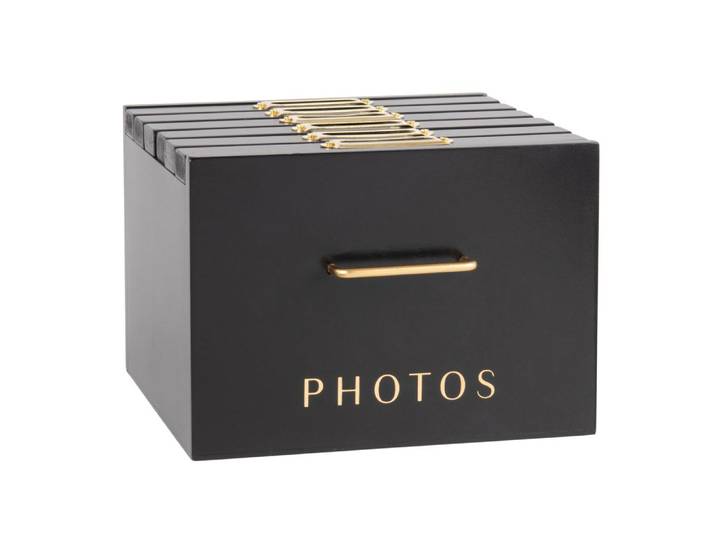 Schwarze und goldene Fotobox für 6 Alben