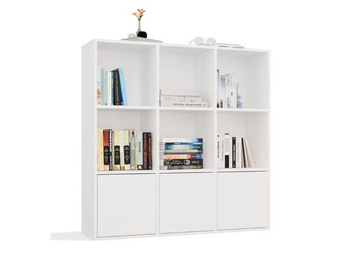 MALAX - Étagère blanche – 3 portes – Compartiments cubiques 110×110 cm – Système Tip-On