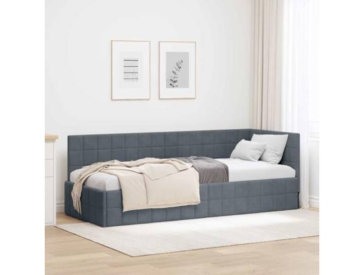 YUOTYRKTEJRSG Platzsparendes L Design Eckbett Samt Dunkelgrau 80x200 cm Eckbettgestell mit Kopfteil Dunkelgrau 80x200 cm Samt, L-förmiges Polsterbett mit Lattenrost, platzsparendes