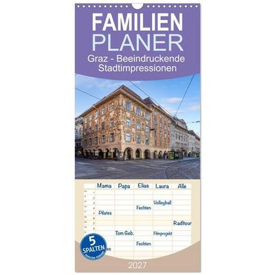 Familienplaner 2027 - Graz - Beeindruckende Stadtimpressionen mit 5 Spalten (Wandkalender, 21 x 45 cm) CALVENDO