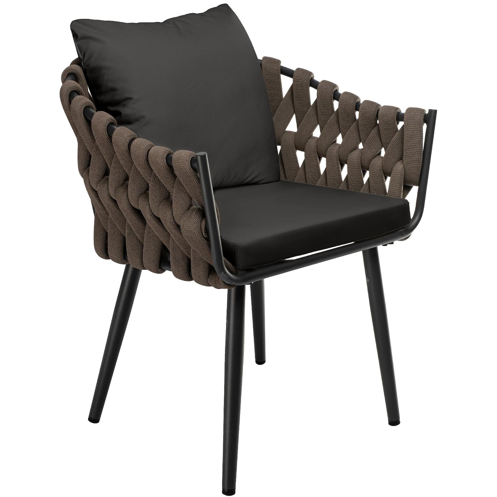 CLP Gartensessel Naxos aus Seilgeflecht Taupe mit Armlehnen, Gartenstuhl für Balkon, Terrasse und Garten, bis 150 kg belastbar