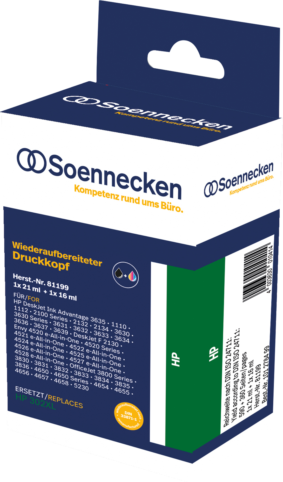 Soennecken Tintenpatrone 81199 wie HP 302XL sw/c/m/y 2 St./Pack.