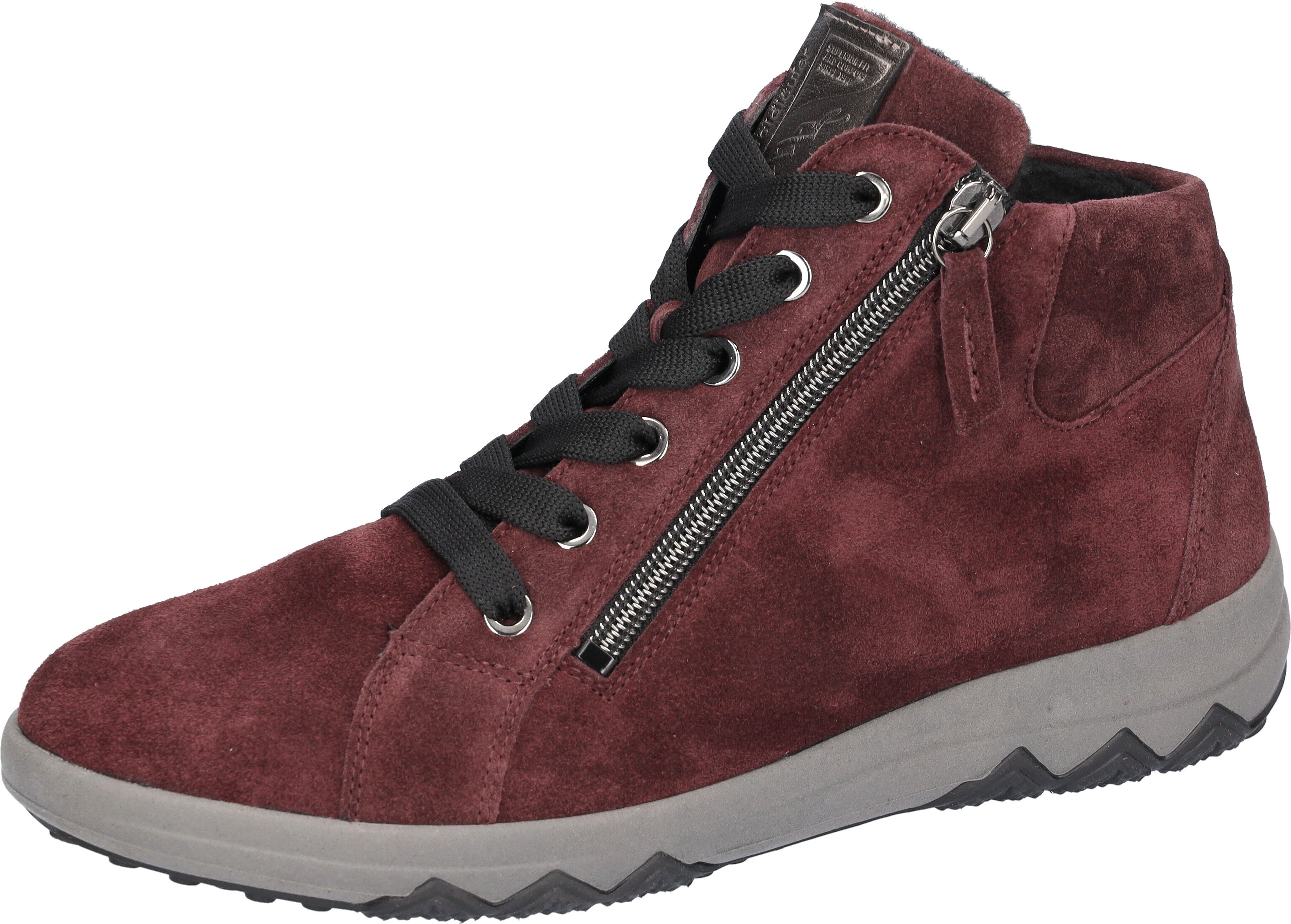 Sneakerboots WALDLÄUFER "H-TERESA", Damen, Gr. 4,5 (37,5), wärmend, rot (bordeaux), Nappaleder, Veloursleder, unifarben mit Farbeinsatz, Schuhe Sneakerboots, Schnürboots, Stiefelette, Bequemschuh in Komfortweite H (= sehr weit) bordeaux 4,5 (37,5), wärmen