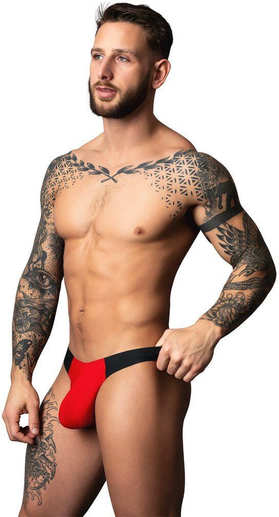 male power String en micro maille rouge et noir