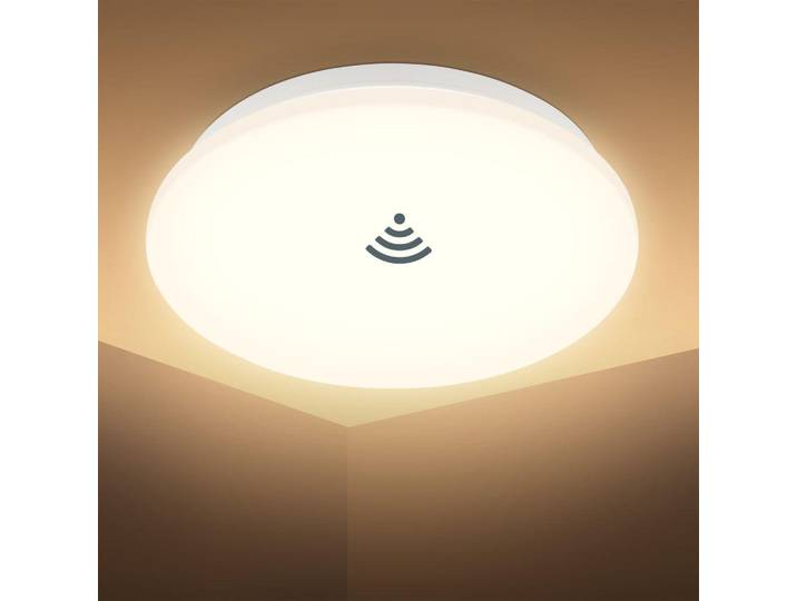 Deckenlampe Ø26 cm - 12W, 1190lm, LED, mit Bewegungsmelder, IP44, warmweiß, weiß