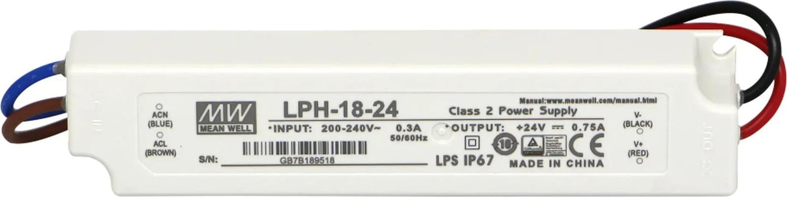 Mean Well LPH-18-24 LED-voeding, 24V, 0,75A, 18W, IP67, constante spanning