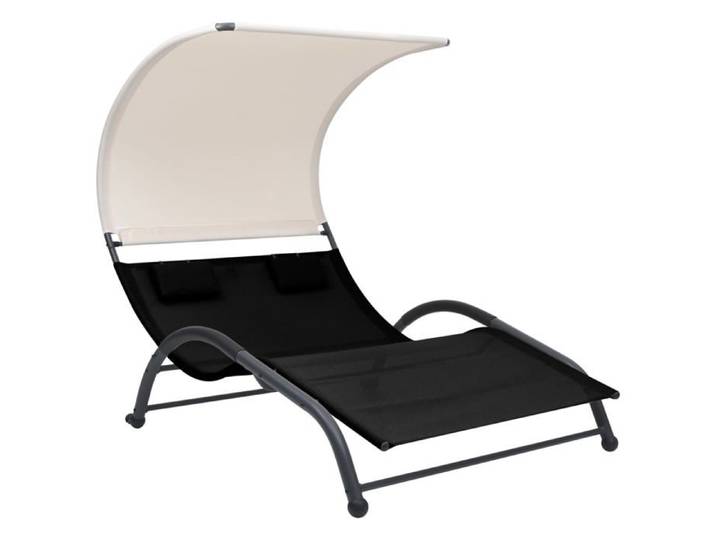 UU*TOP Chaise longue/Transat double - 2 PLACES - avec auvent textilène noir CC640