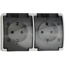 Doppel Aufputz Steckdose mit Rauchklappe Weiß Schuko ViPlast IP44 182-51