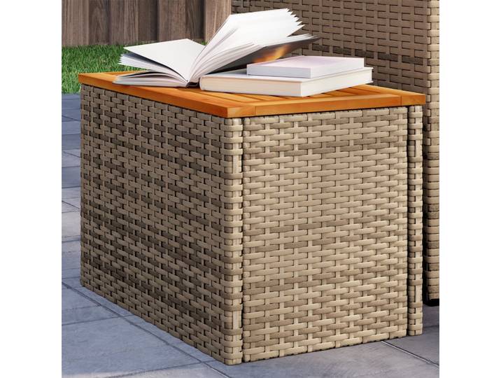 2 tables d'appoint de jardin en rotin beige et bois massif, table de jardin moderne et imperméable, table de loisirs en bois pour patio et cour (table uniquement)