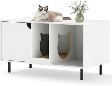 Costway 40 Inch Cat Litter Box Enclosure for 2 Cats Hidden Cat Washroom-White