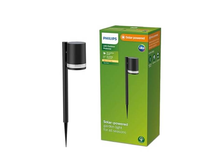 PHILIPS Outdoor Solar Fyce Sockelleuchte Spiess 1,5W, Tageslichtsensor, 2700 Kelvin, IP44 wetterfest, schwarz