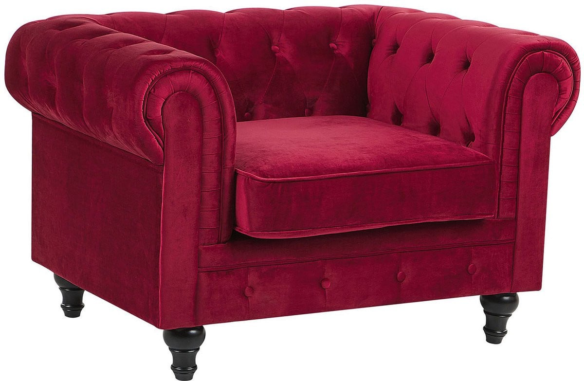 Chesterfield fauteuil in donkerrood fluweel voor volwassenen