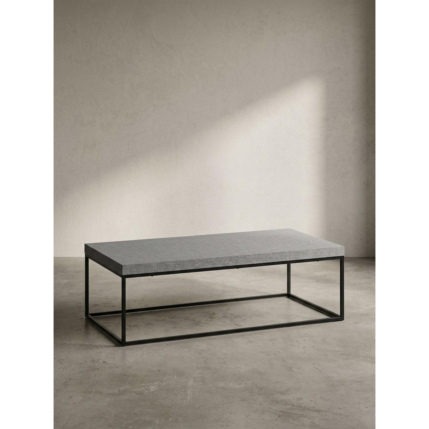 Couchtisch in Stein-Optik mit Metallbeinen, Modernes Design, Rechteckig, Groß, Grau 120x60x38 cm