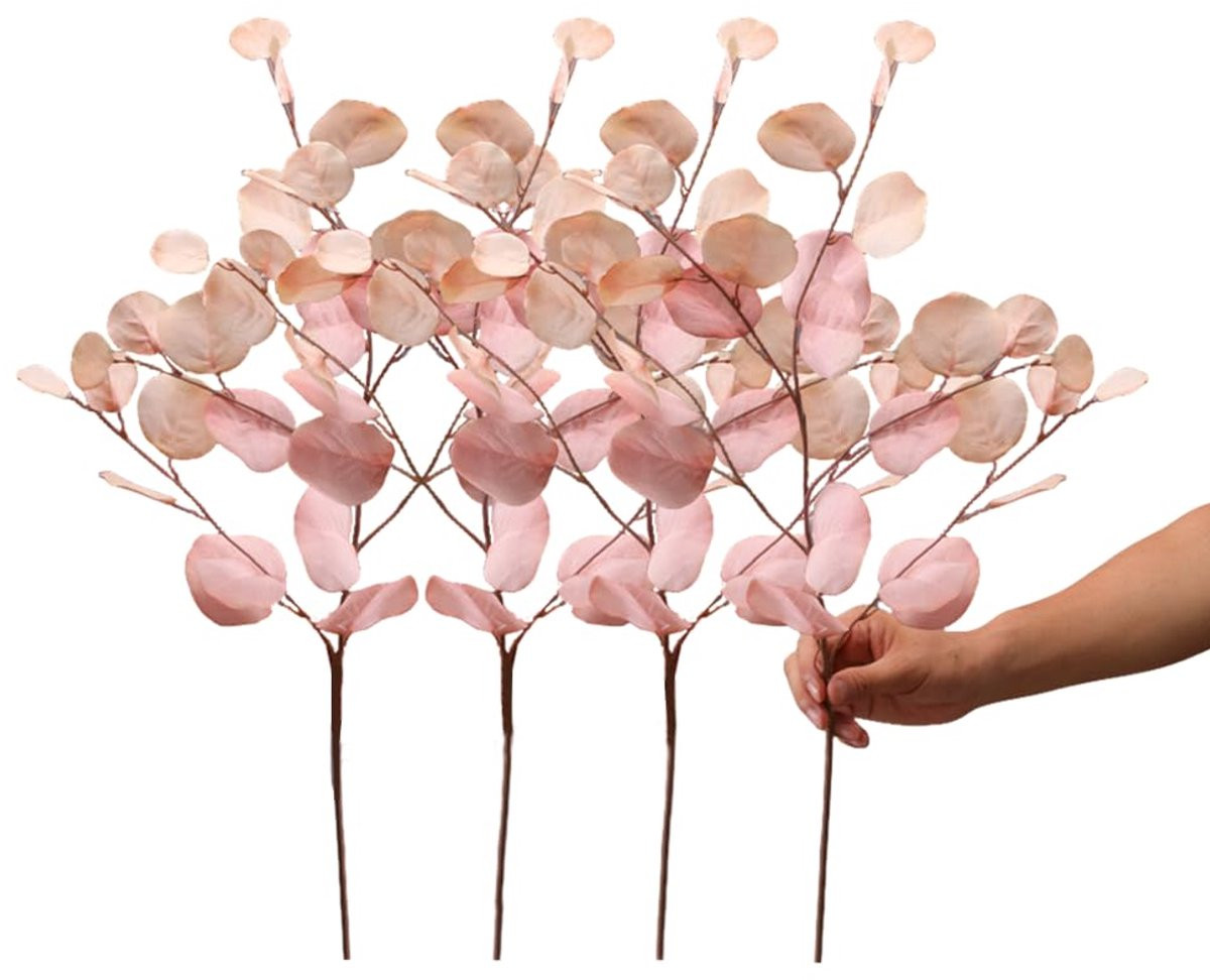 Kunstmatige eucalyptus takken met herfstbladeren voor decoratie, roze