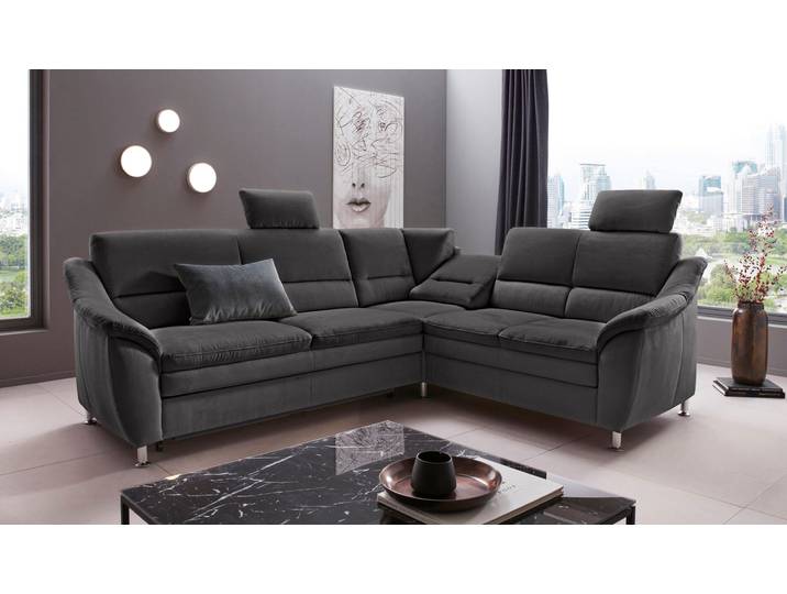 Ecksofa, Luxus-Microfaser Lederoptik, Anthrazit 249×209 cm, Mit Bettfunktion & Stauraum, Klassisch-Modern, Places Of Style