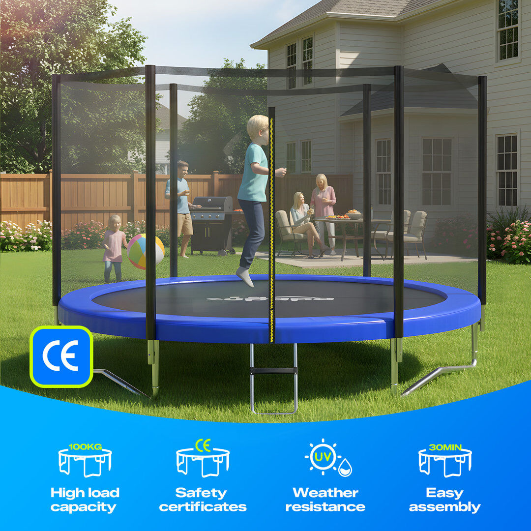 Zupapa 10ft (307cm of Diameter) Heavy Duty Trampoline with Enclosure Net Black 240cm H X 307cm W X 307cm D