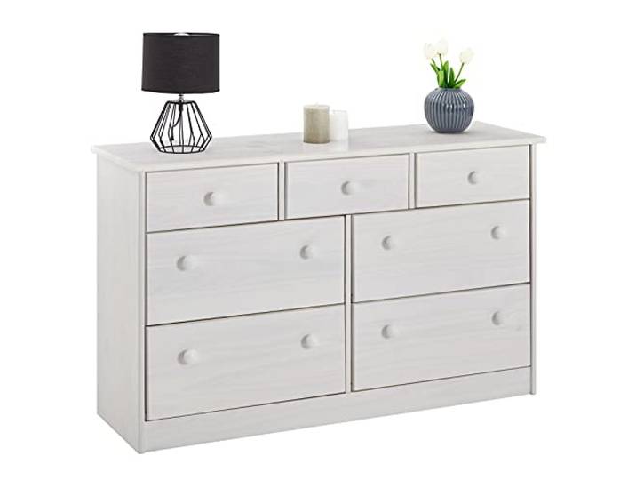 IDIMEX Sideboard Rondo, schöne Kommode im Landhausstil, Massive Holzkommode mit 7 Schubladen, Zeitlose Anrichte in weiß