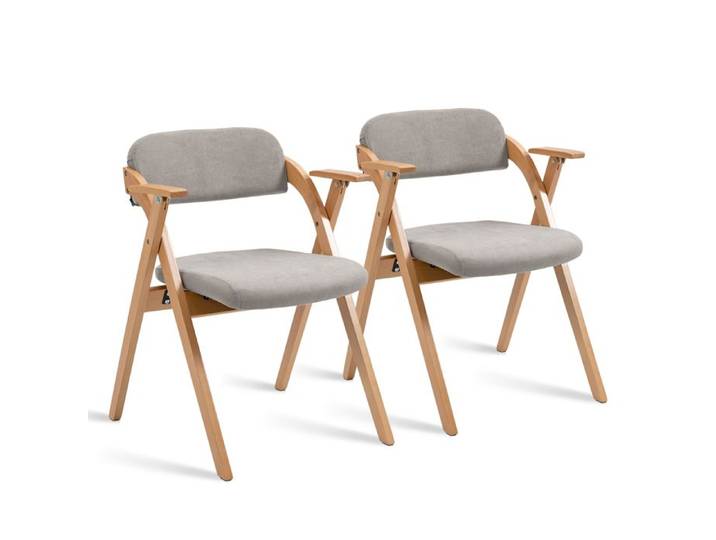 Chaises pliantes en bois - HOMEFUN - Gris - Bois massif - Sièges rembourrés - Accoudoirs - Empilables - Housse amovible