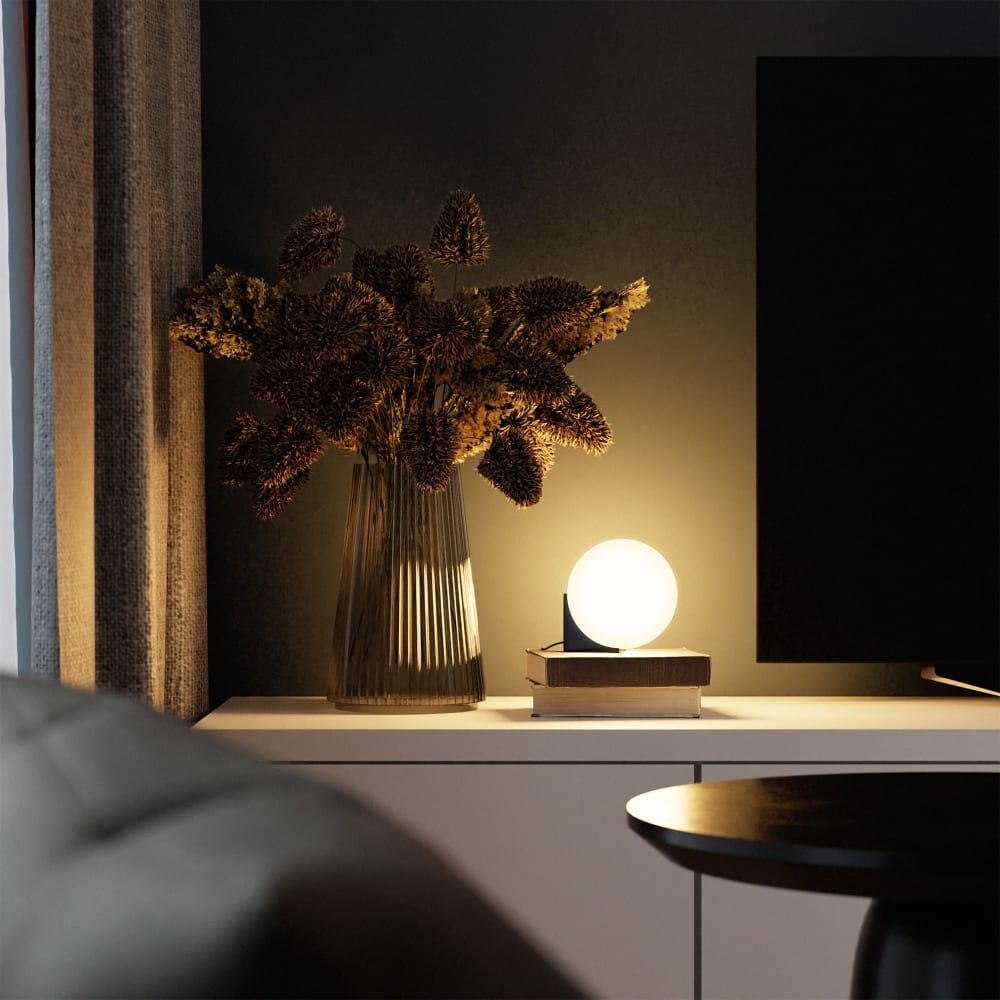 Sulion Lampe de table avec base en verre noir brillant Blanc 15x16x15cm