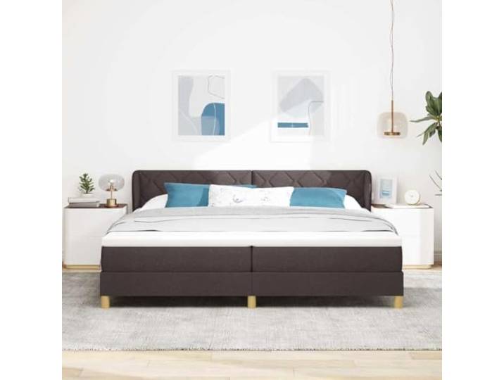 KTHLBRH Boxspringbett mit Kopfteil dunkelbraun 200 x 200 cm Stoff Holzgestell, verstellbares Kopfteil, Taschenfederstütze, Pfostenbeine
